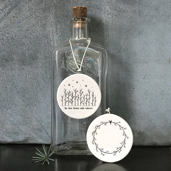 In the Bleak mid winter Round Porcelain Hanger by East of India