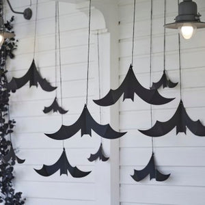 10 Black Hanging Bat Decorations