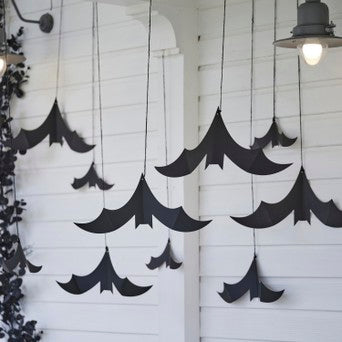 10 Black Hanging Bat Decorations