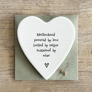 " Motherhood powered by love.. .." East of India Heart Coaster