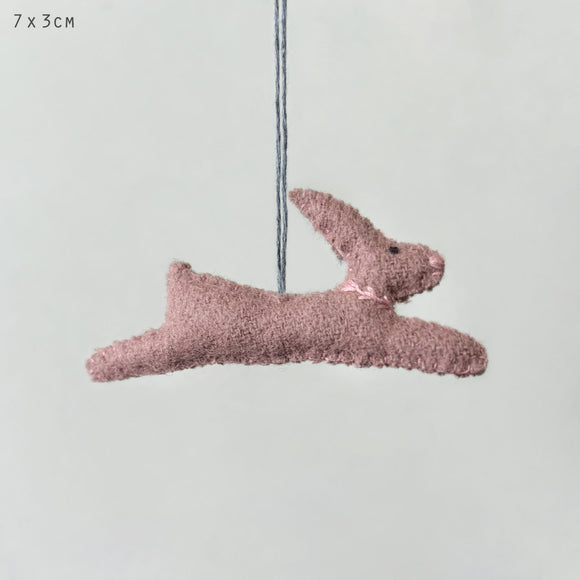 Small Hanging Leaping Rabbit Pink