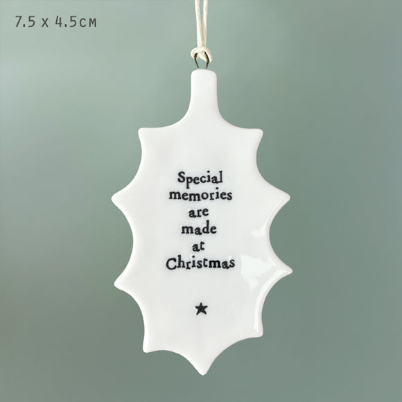 Porcelain Holly hanger Memories at Christmas by East of India