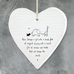 Here sleeps a girl...porcelain heart gift