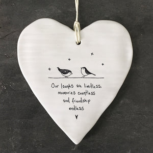 Our laughs are limitless ...porcelain heart friendship gift
