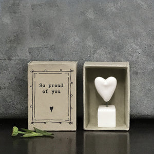 Heart in pot “so proud of you” matchbox gift by East of India